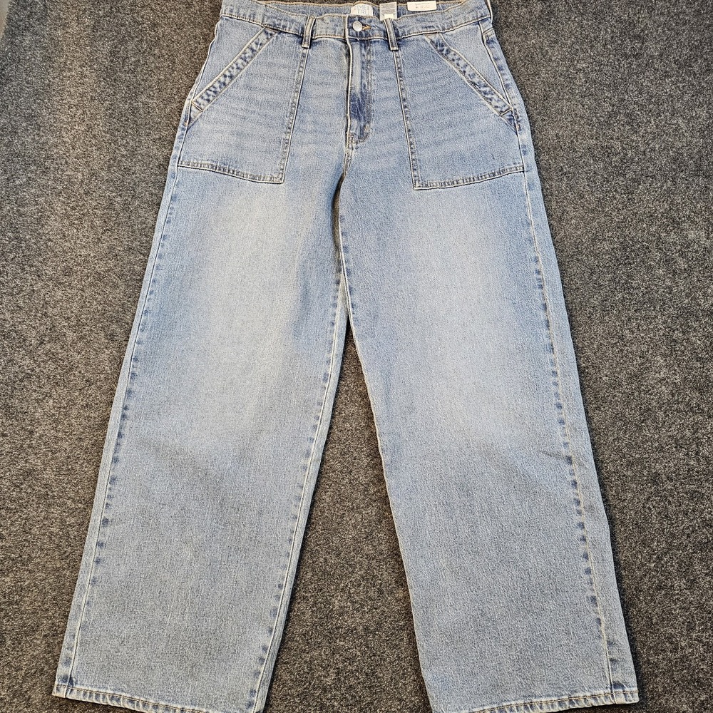 Time and Tru Utility Jeans Womens 16 Light Wash Wide Leg Relaxed NWT Stretch